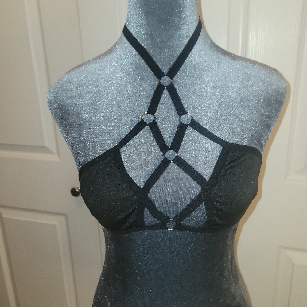 Sexy Strappy Black Bra Large